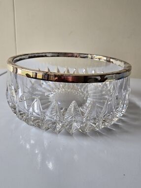 Cut Crystal Bowl with Gold Rim